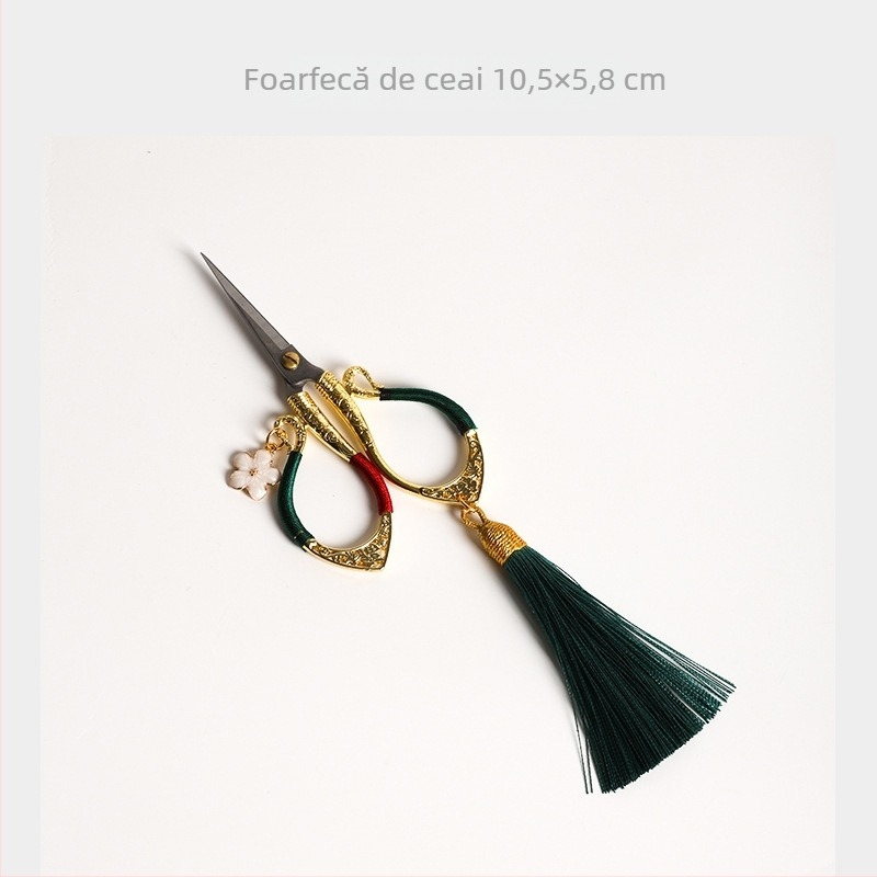 Foarfece de ceai în stil chinezesc, cu ciucuri florali, pentru ceremonia ceaiului; tăietor de șnur pentru pliculete; accesoriu Zen pentru camera de ceai