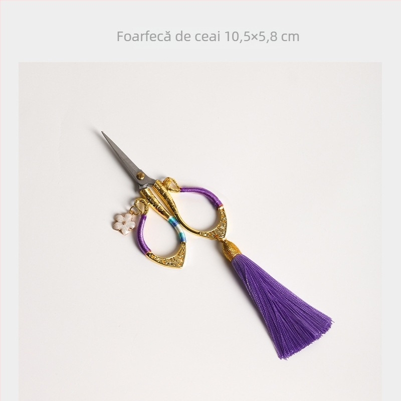 Foarfece de ceai în stil chinezesc, cu ciucuri florali, pentru ceremonia ceaiului; tăietor de șnur pentru pliculete; accesoriu Zen pentru camera de ceai