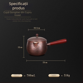 Cană de cupru pură și ceainic, lucrate manual, stil chinezesc, capacitate mare, model ciocan, mâner lateral