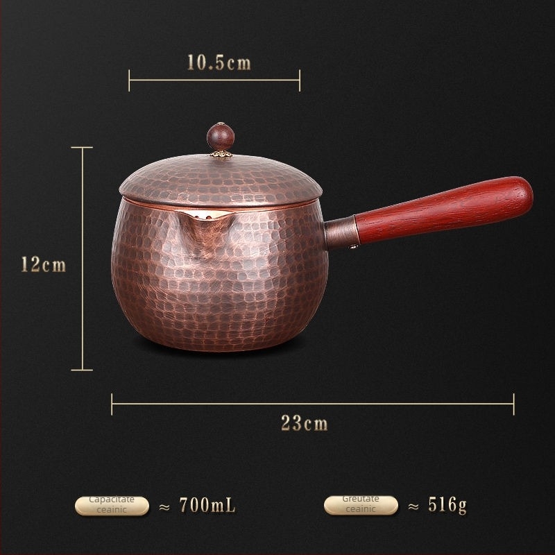 Cană de cupru pură și ceainic, lucrate manual, stil chinezesc, capacitate mare, model ciocan, mâner lateral