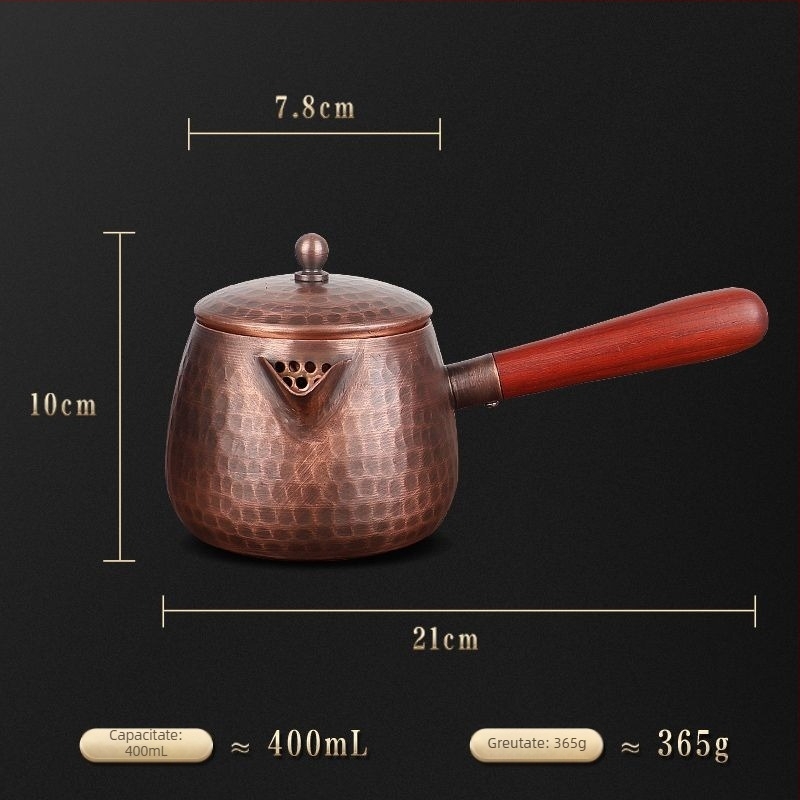 Cană de cupru pură și ceainic, lucrate manual, stil chinezesc, capacitate mare, model ciocan, mâner lateral