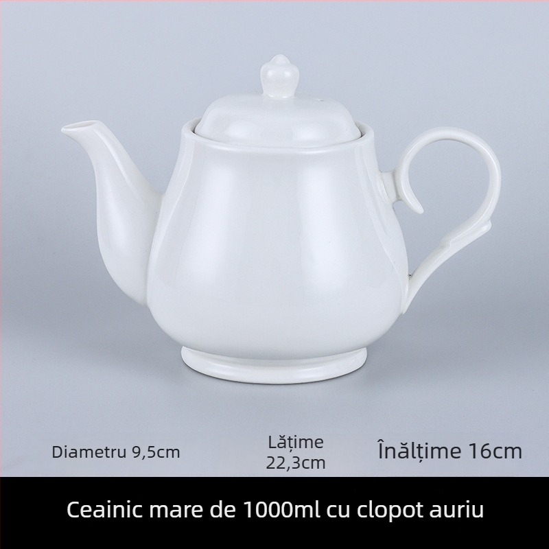 Ceainic din porțelan pentru hoteluri și restaurante, cu filtru, în două dimensiuni, capacitate mare, alb pur, ceramică