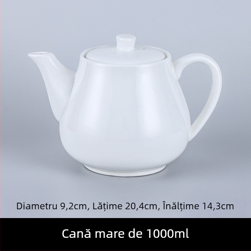 Ceainic din porțelan pentru hoteluri și restaurante, cu filtru, în două dimensiuni, capacitate mare, alb pur, ceramică