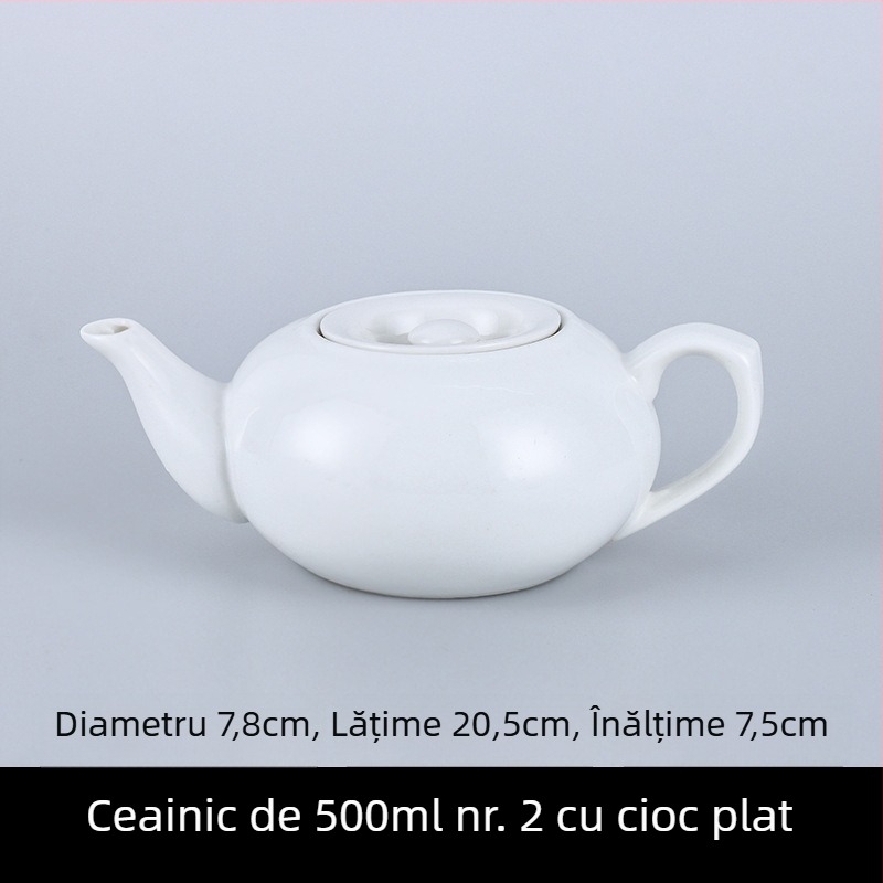 Ceainic din porțelan pentru hoteluri și restaurante, cu filtru, în două dimensiuni, capacitate mare, alb pur, ceramică