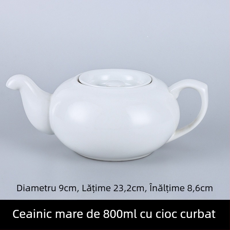 Ceainic din porțelan pentru hoteluri și restaurante, cu filtru, în două dimensiuni, capacitate mare, alb pur, ceramică