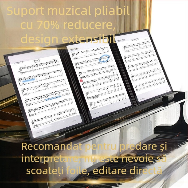 Dosar pentru partituri A3/A4 cu extindere spirală, clips tri-fold pentru partituri de pian, clips reglabil, dosar protecție ochi