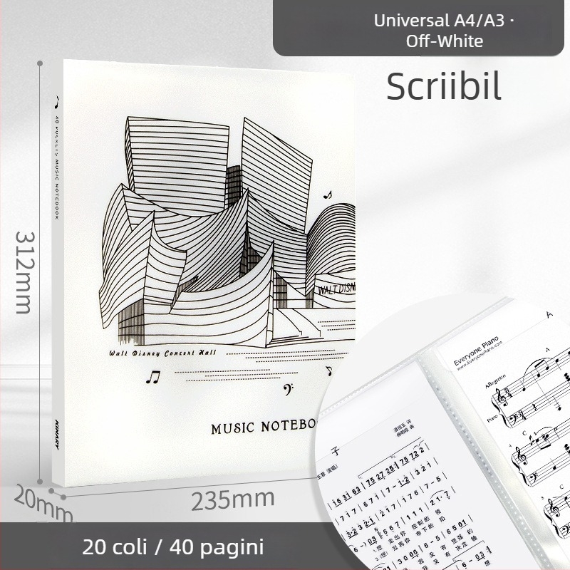 Dosar pentru partituri A3/A4 cu extindere spirală, clips tri-fold pentru partituri de pian, clips reglabil, dosar protecție ochi