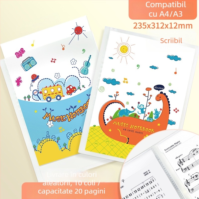 Dosar pentru partituri A3/A4 cu extindere spirală, clips tri-fold pentru partituri de pian, clips reglabil, dosar protecție ochi