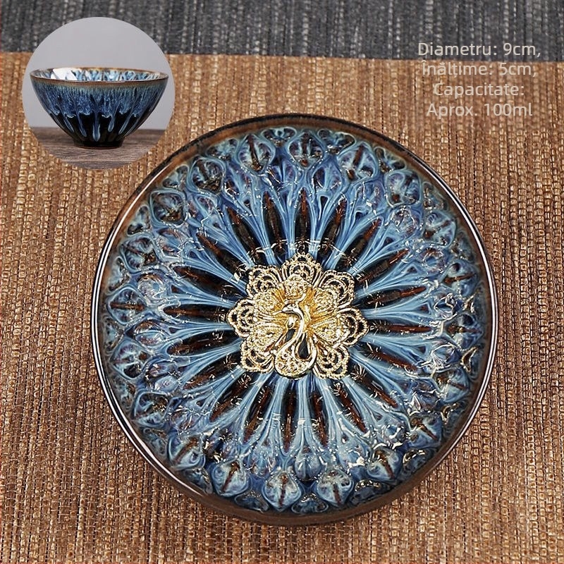 Ceașcă de ceai Jian ware cu incrustație de argint și design ceramic cu petale pentru ceremonia tradițională a ceaiului chinezesc