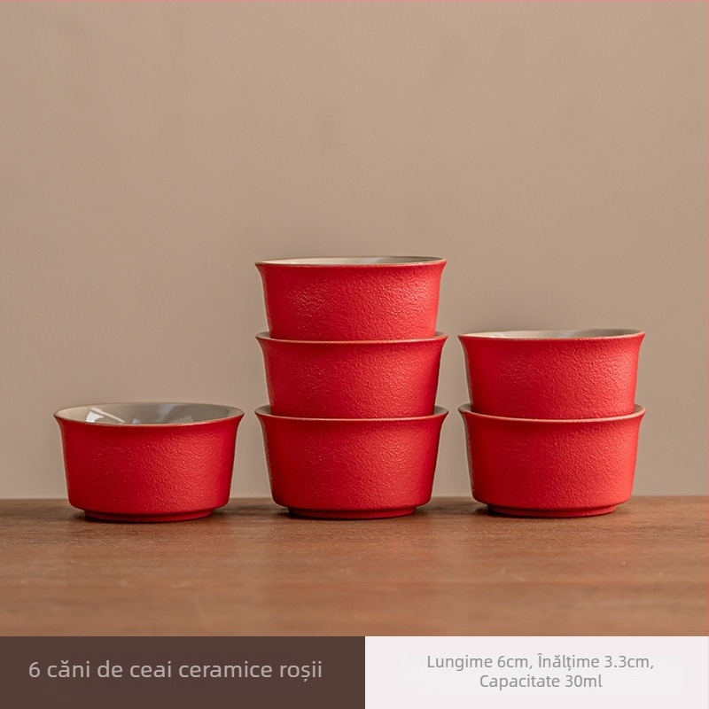 Ceainic nou din ceramică roșie, cu mâner, stil retro pentru prepararea ceaiului