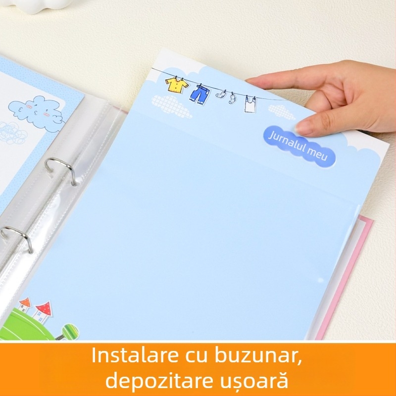 Album A4 pentru înregistrarea creșterii copilului, de la grădiniță la școala primară — Carte de amintiri cu foi detașabile