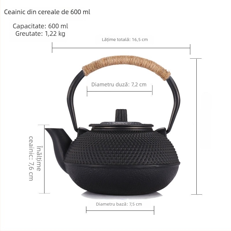 Set de ceai din fier forjat: ceainic și oală pentru fiert, capacitate mare, pentru plită, stil retro, cadou