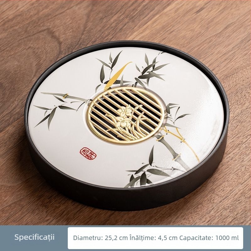 Tavă rotundă pentru ceai din porțelan – tavă ceramică pentru ceai, pentru casă și birou, set Kung Fu ceai, cu utilizare dublă