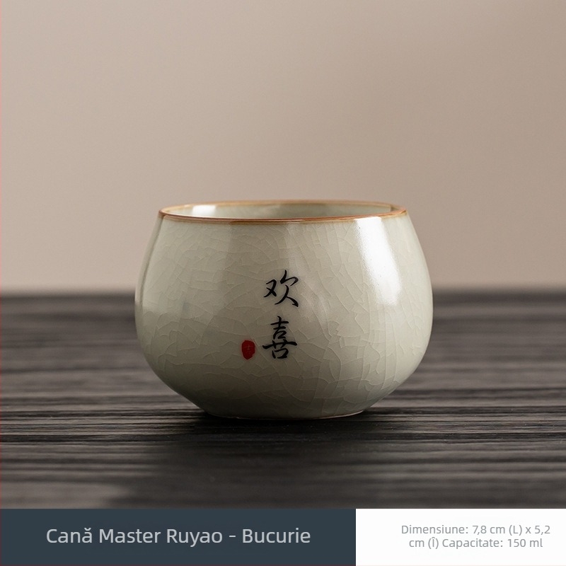 Ceasca de ceai bej cu glazură crackle Ru Kiln, ceramică lucrată manual pentru uz personal, ceașcă de ceai elegantă - cadou