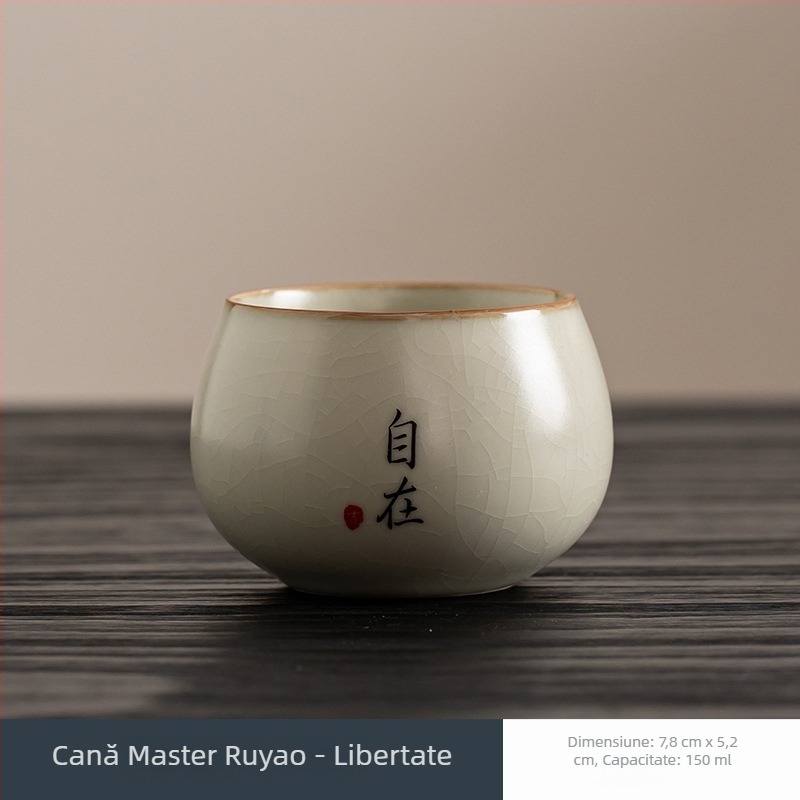 Ceasca de ceai bej cu glazură crackle Ru Kiln, ceramică lucrată manual pentru uz personal, ceașcă de ceai elegantă - cadou