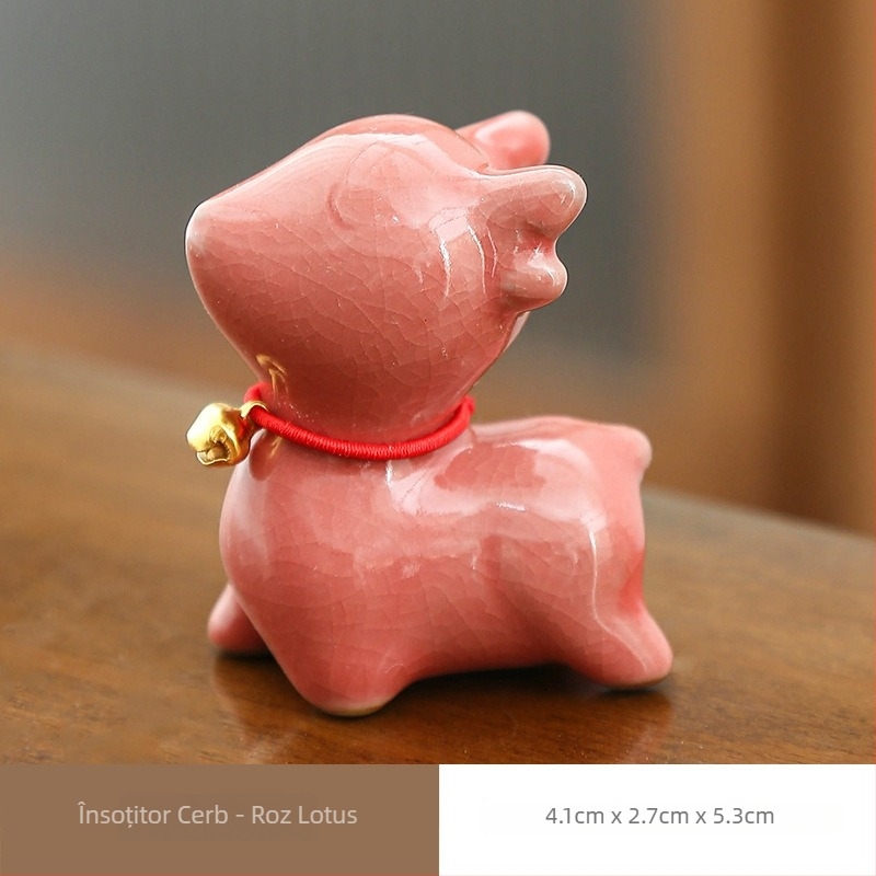 Yizi Tea pet drăguț chinezesc – ornament ceramic cu un cerb mic și clopoțel