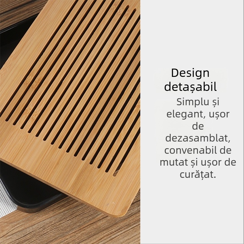 Tavă din bambus pentru ceai uscat, set Kung Fu, suport minimalist pentru ceai, masă de ceai acasă cu depozitare a apei, un singur articol