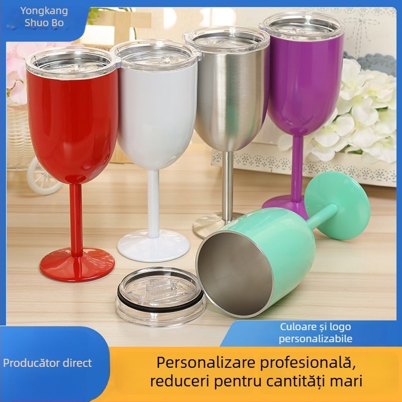 Pahar de vin din oțel inoxidabil cu pereți dubli, izolație în vid, pentru șampanie și cocktail, 301–400 ml