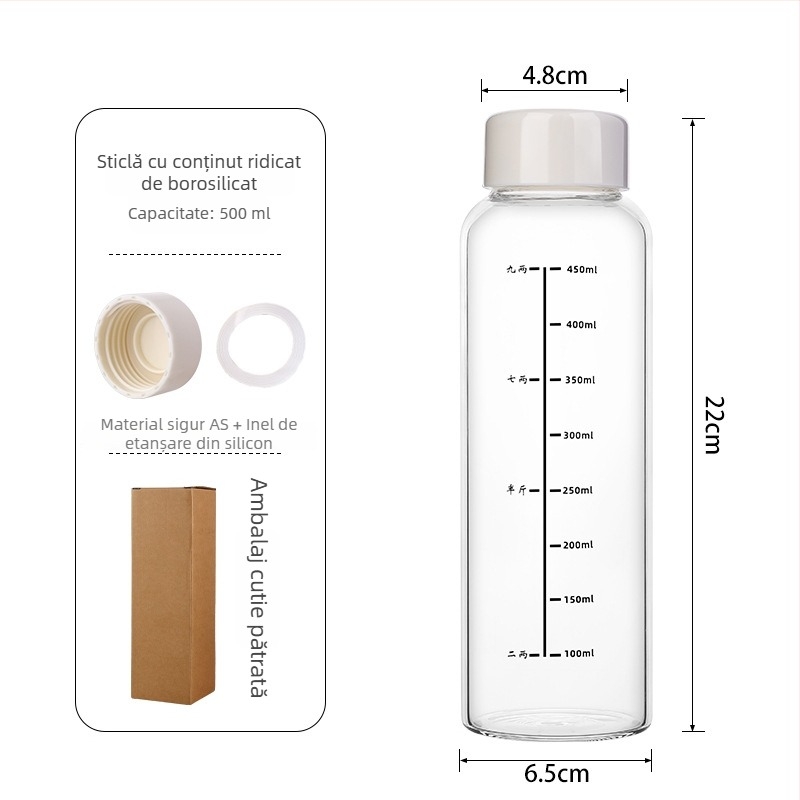 În stoc pahar din sticlă borosilicată înaltă, cu scară de măsurare, transparent, rezistent la temperaturi înalte, mare capacitate pentru apă, cafea și infuzie la rece.