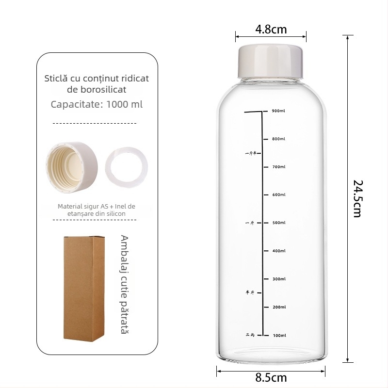 În stoc pahar din sticlă borosilicată înaltă, cu scară de măsurare, transparent, rezistent la temperaturi înalte, mare capacitate pentru apă, cafea și infuzie la rece.