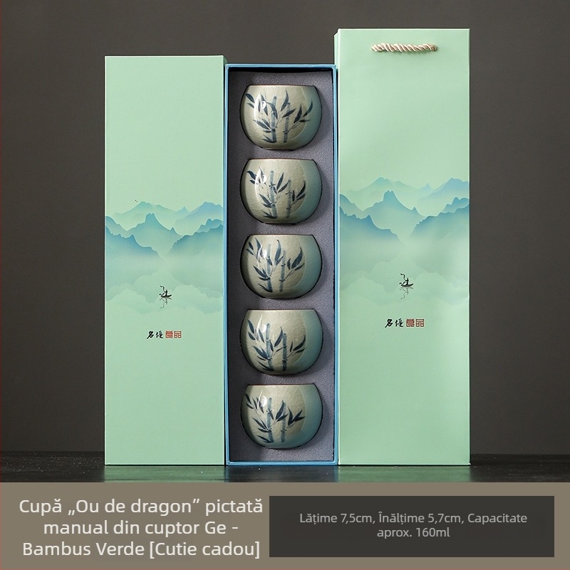 Cană de ceai GeYao pictată manual și set Kung Fu pentru ceai, cu ceașcă de degustare, ceramică cadou
