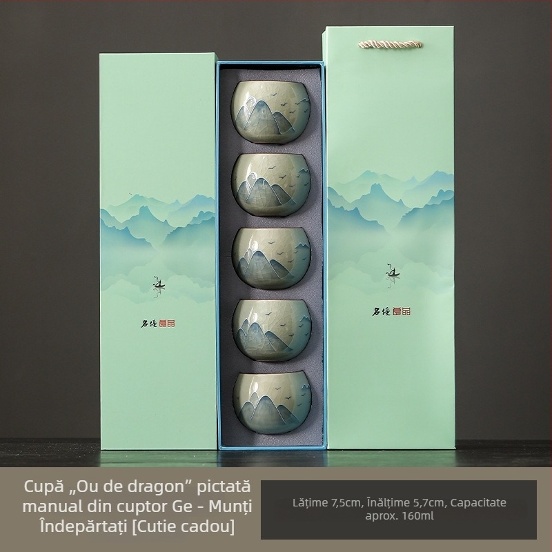 Cană de ceai GeYao pictată manual și set Kung Fu pentru ceai, cu ceașcă de degustare, ceramică cadou