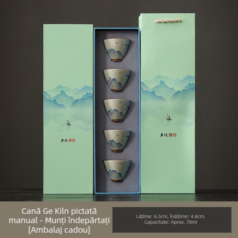 Cană de ceai GeYao pictată manual și set Kung Fu pentru ceai, cu ceașcă de degustare, ceramică cadou