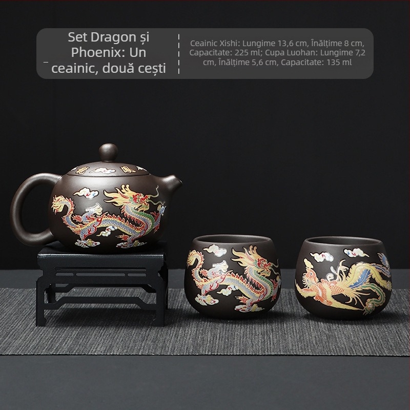 Set de ceai Kung Fu Yixing Zisha, realizat manual, culoare care se schimbă la încălzire, un ceainic și două cești, pentru uz casnic