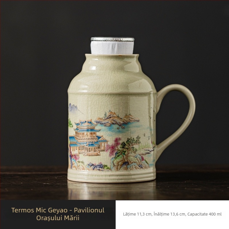 Ceainic ceramic cu glazură crăpături de gheață, stil retro chinezesc, set ceai cu ceașă