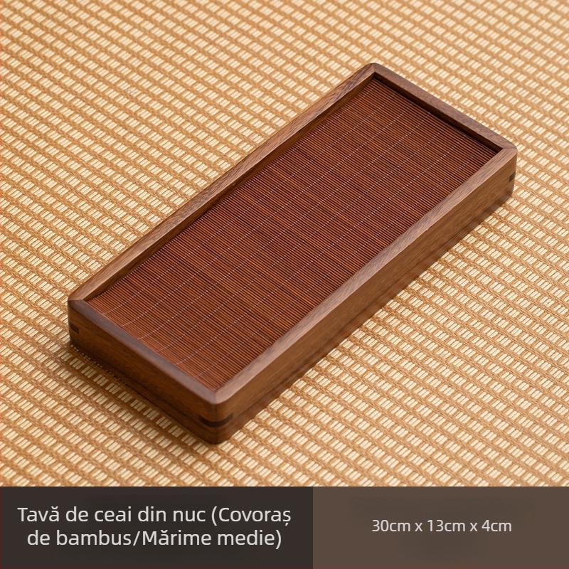 Tavă de ceai din lemn de nuc, mică, dreptunghiulară, cu colectare de apă, suport pentru ceai uscat, pentru o persoană