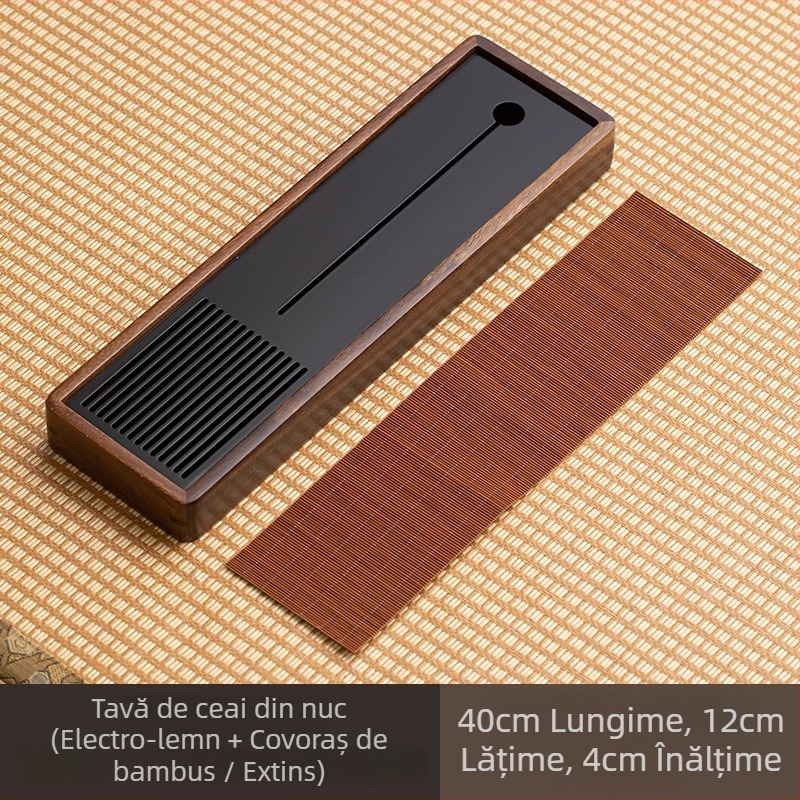Tavă de ceai din lemn de nuc, mică, dreptunghiulară, cu colectare de apă, suport pentru ceai uscat, pentru o persoană