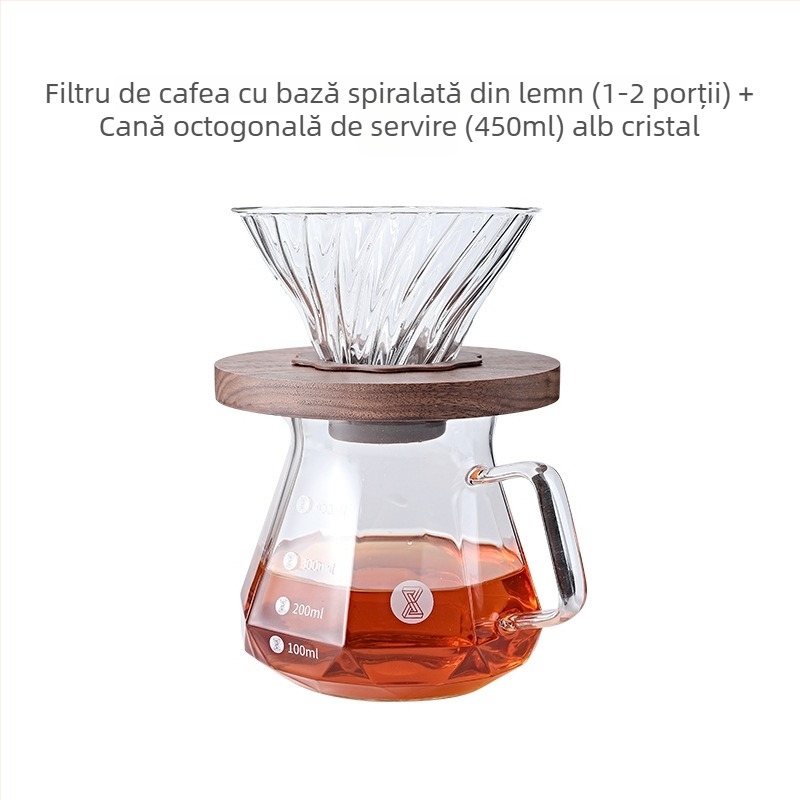Cafea pour-over din sticlă borosilicat, cu filtru și recipient partajabil, pentru uz casnic, personalizare a logo-ului