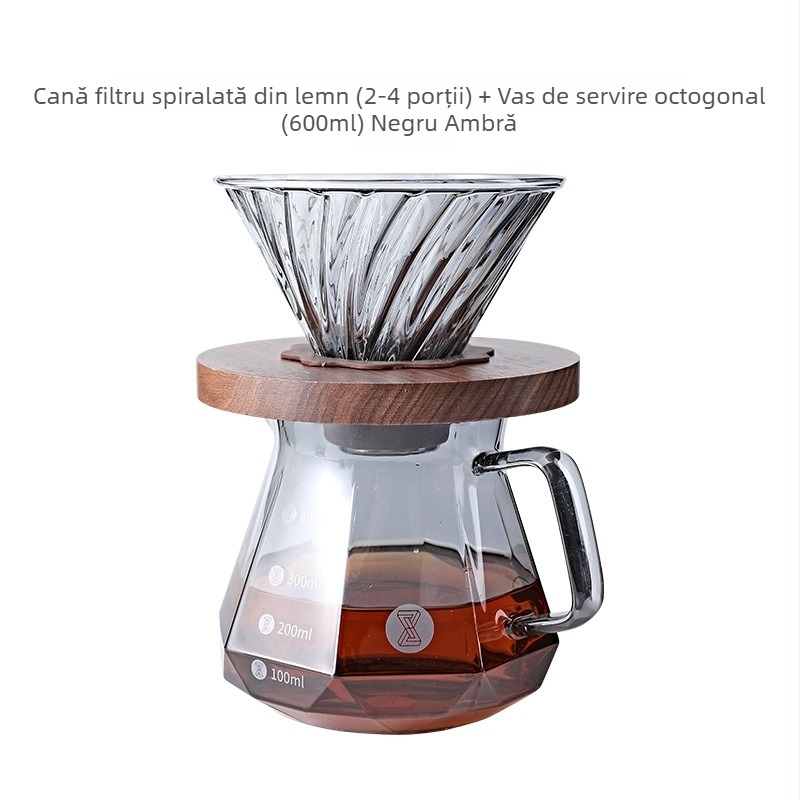 Cafea pour-over din sticlă borosilicat, cu filtru și recipient partajabil, pentru uz casnic, personalizare a logo-ului