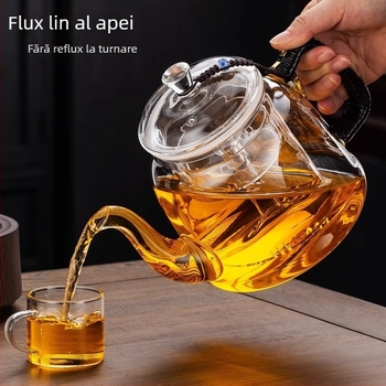 Set ceainic din sticlă pentru aburire și infuzare, design toate‑în‑unul, încălzire pe plită ceramică electrică