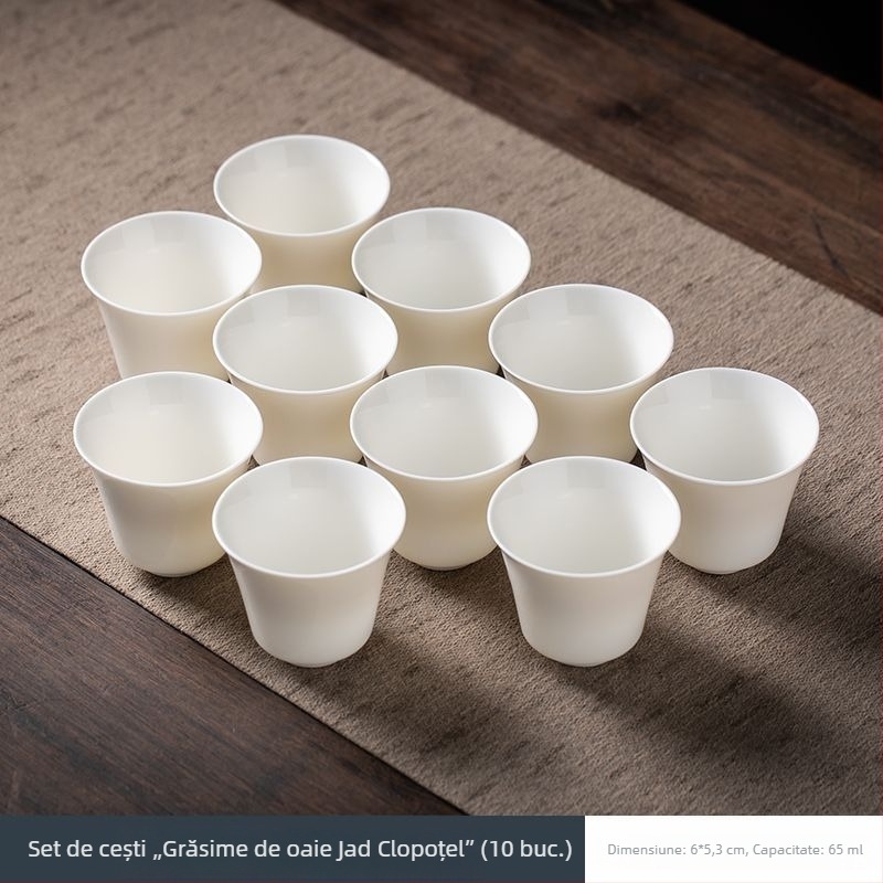 Ceașcă albă de ceai din porțelan, set Gongfu din porțelan ceramic, ceașcă de degustare pentru întâmpinări acasă