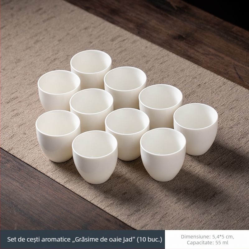 Ceașcă albă de ceai din porțelan, set Gongfu din porțelan ceramic, ceașcă de degustare pentru întâmpinări acasă