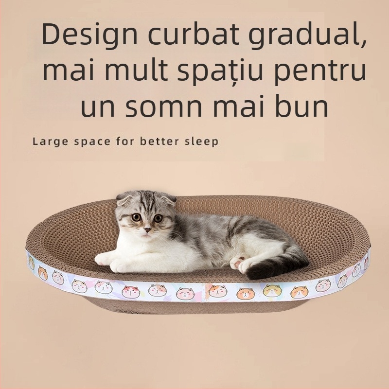 Happy Parrot Zgârietor mare pentru pisici și cuib — din carton ondulat, într-o singură bucată, durabil, fără scame, multifuncțional