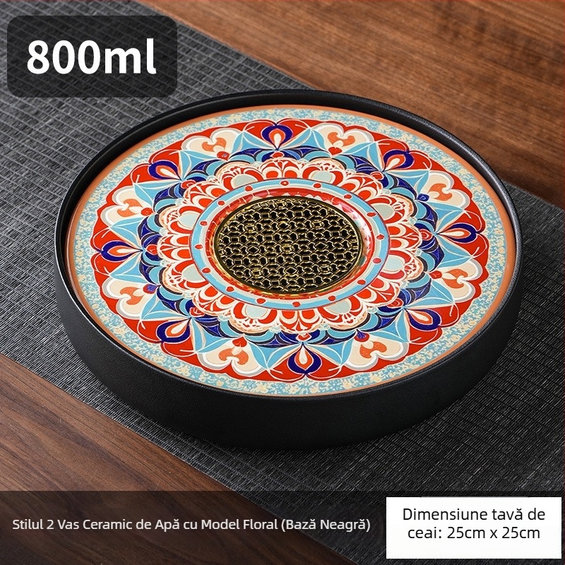 Dunhuang tavă circulară de ceai pentru living, set Gongfu de ceai, mic, cu depozitare de apă și infuzie uscată, suport pentru cești