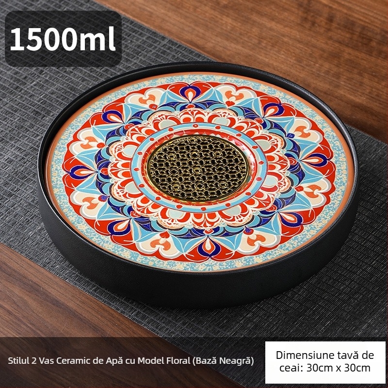 Dunhuang tavă circulară de ceai pentru living, set Gongfu de ceai, mic, cu depozitare de apă și infuzie uscată, suport pentru cești