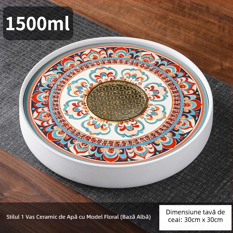Dunhuang tavă circulară de ceai pentru living, set Gongfu de ceai, mic, cu depozitare de apă și infuzie uscată, suport pentru cești