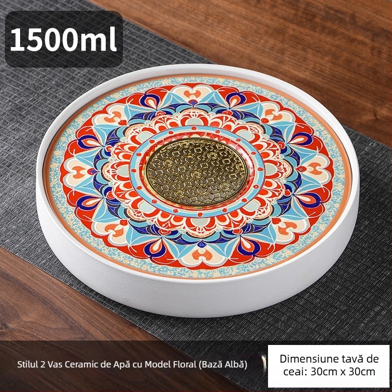 Dunhuang tavă circulară de ceai pentru living, set Gongfu de ceai, mic, cu depozitare de apă și infuzie uscată, suport pentru cești