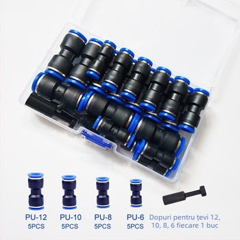 Set din plastic PU cu conectare directă, 50 de bucăți, conține 60 conectori PC și 72 de conectori pneumatice