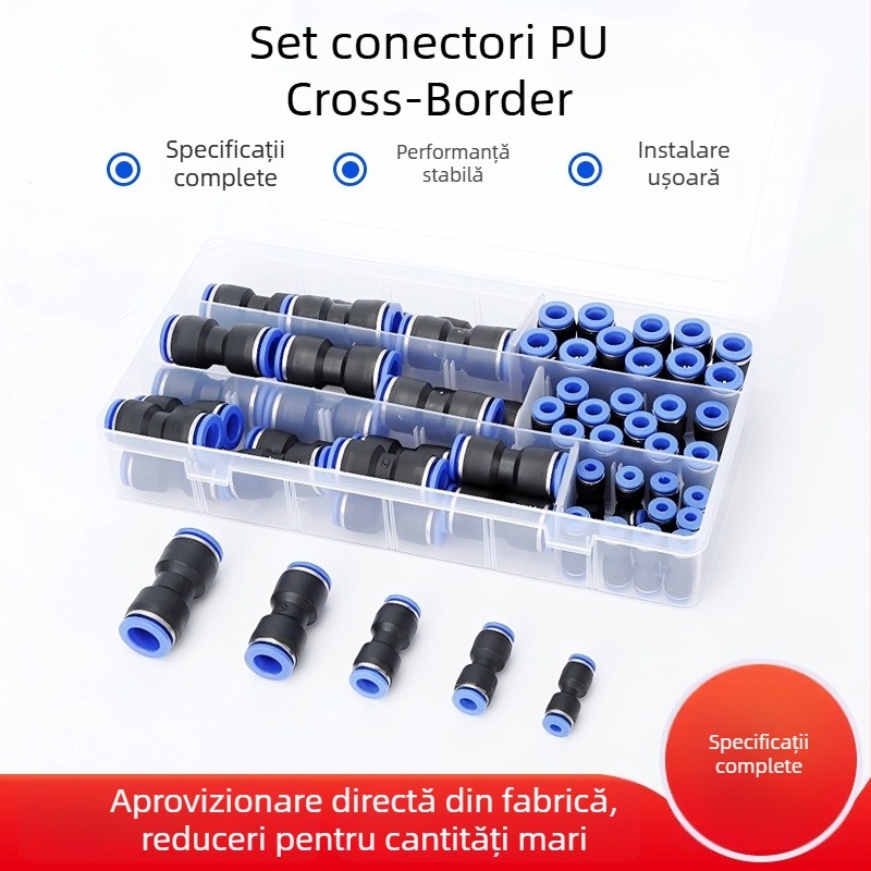 Set din plastic PU cu conectare directă, 50 de bucăți, conține 60 conectori PC și 72 de conectori pneumatice
