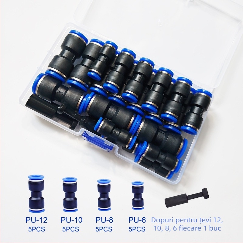 Set din plastic PU cu conectare directă, 50 de bucăți, conține 60 conectori PC și 72 de conectori pneumatice