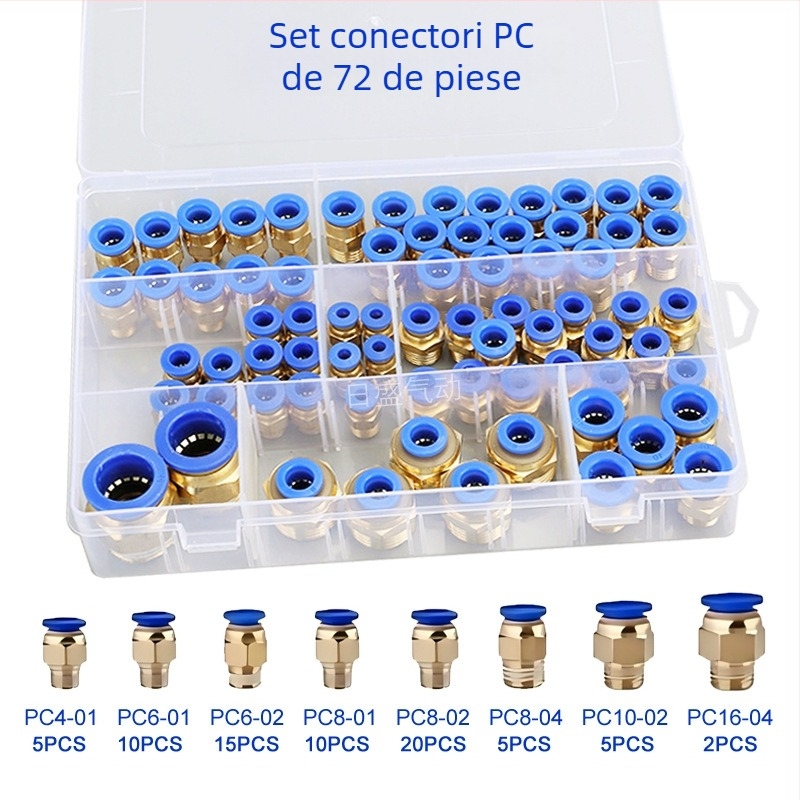 Set din plastic PU cu conectare directă, 50 de bucăți, conține 60 conectori PC și 72 de conectori pneumatice