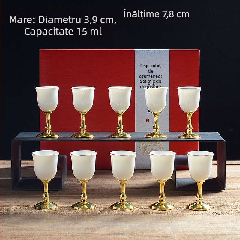 Set de vin din porțelan alb, cu distribuitor în stil antic, pahare mici și cană ceramică – cadou premium pentru casă