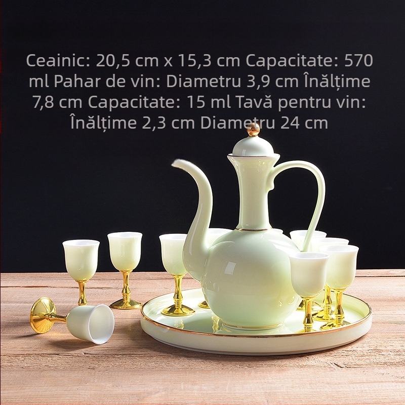 Set de vin din porțelan alb, cu distribuitor în stil antic, pahare mici și cană ceramică – cadou premium pentru casă