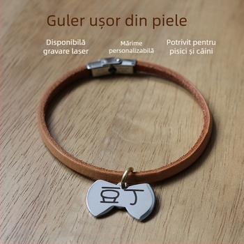 Colier pentru animale de companie cu gravură personalizată, din piele de vită adevărată, șnur pentru câine, lesă, ușor, anti-pierdere