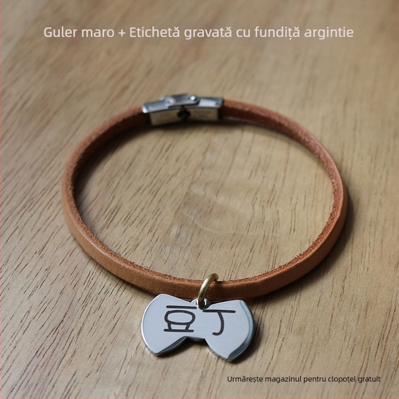 Colier pentru animale de companie cu gravură personalizată, din piele de vită adevărată, șnur pentru câine, lesă, ușor, anti-pierdere