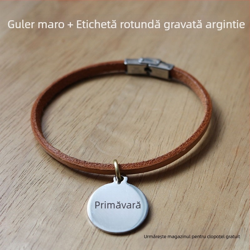 Colier pentru animale de companie cu gravură personalizată, din piele de vită adevărată, șnur pentru câine, lesă, ușor, anti-pierdere